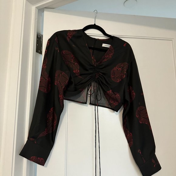 Christopher Esber Ruched Silk Crop Top Skirt Set Paisley Print Sz 10 Black Multi - Picture 6 of 12